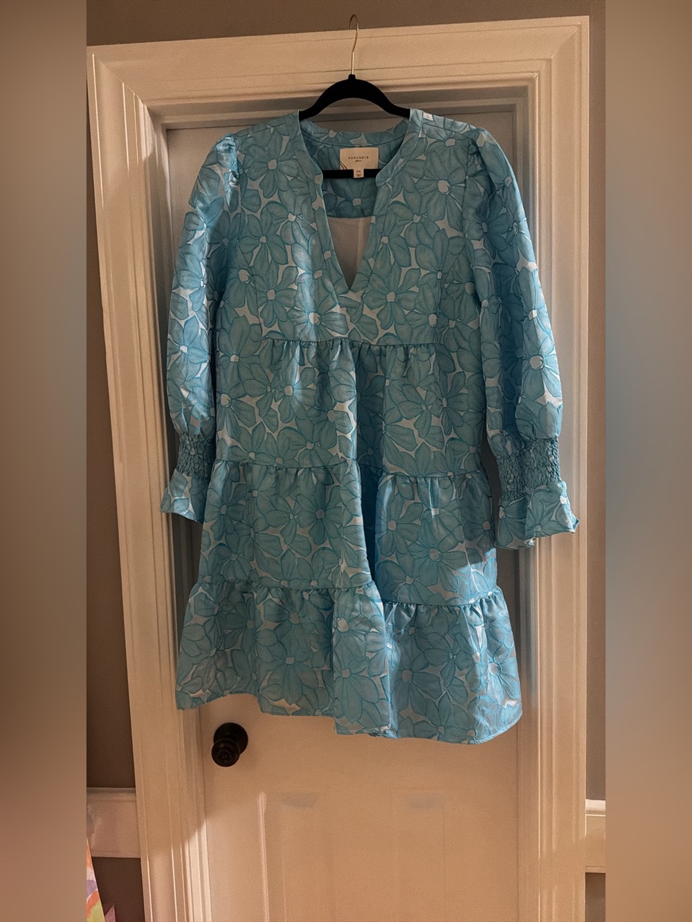 Pomander Place Jacquard Kenzo Dress in Blue Daisy